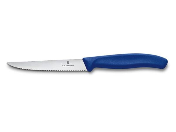 Steakmesser Swiss Classic mit Wellenschliff und blauem Griff