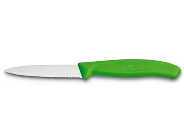 Gemüsemesser Swiss Classic 8cm mit Wellenschliff, Spitzklinge und grünem Griff