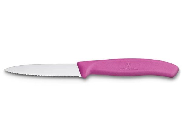 Gemüsemesser Swiss Classic 8cm mit Wellenschliff, Spitzklinge und pinkem Griff