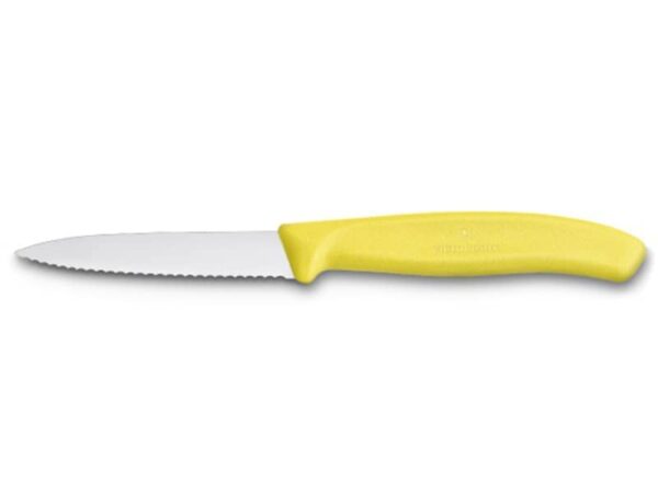 Gemüsemesser Swiss Classic 8cm mit Wellenschliff, Spitzklinge und gelbem Griff