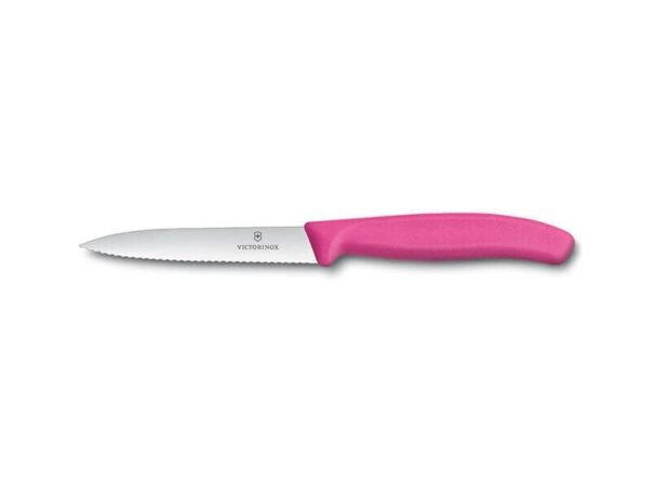 Gemüsemesser Swiss Classic 8cm mit Wellenschliff, Spitzklinge und pinkem Griff