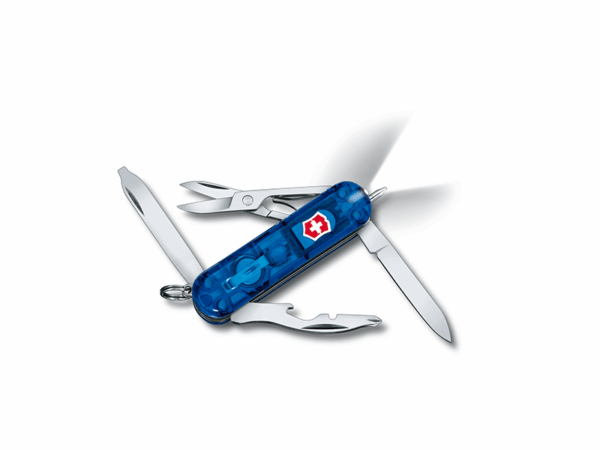 Kleines Taschenmesser Midnite Manager blau transparent mit Licht