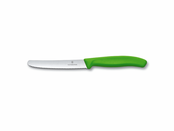 Tomaten- und Wurstmesser Swiss Classic mit Wellenschliff und grünem Griff