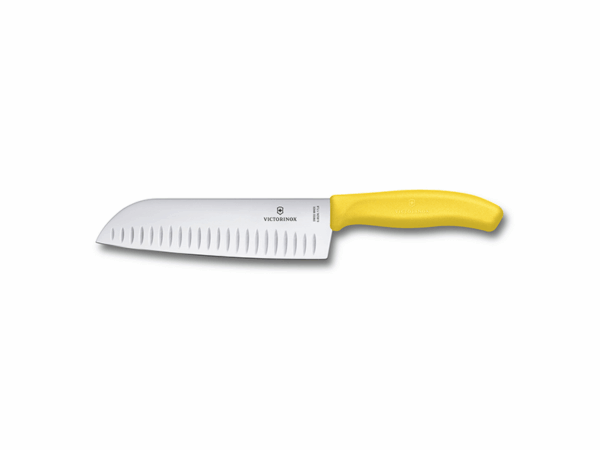 Santokumesser Swiss Classic mit gelbem Griff und Kullenschliff
