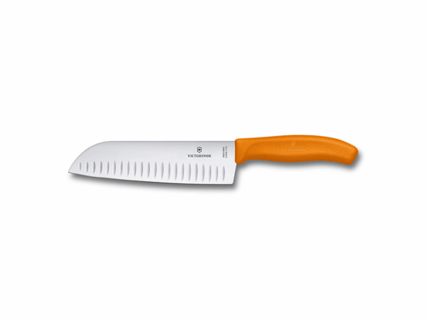Santokumesser Swiss Classic mit orangem Griff und Kullenschliff