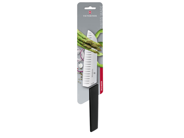 Santokumesser Swiss Modern schwarz mit Kullenschliff 17cm in Verpackung