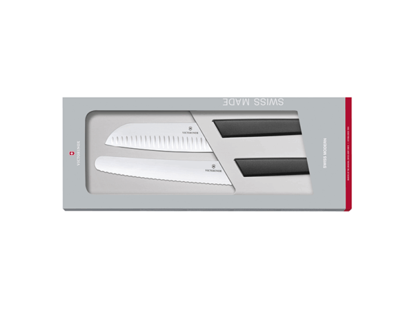 Küchenmesser Set Swiss Modern schwarz 2-teilig Brotmesser und Santokumesser