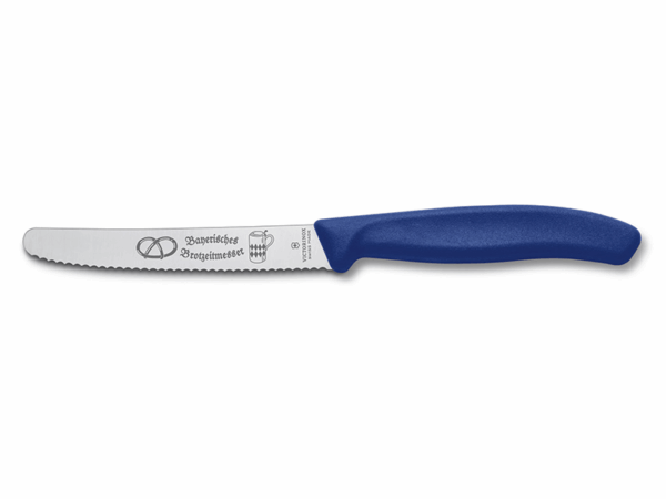 Gemüsemesser Bayerisches Brotzeitmesser blauer Griff Wellenschliff