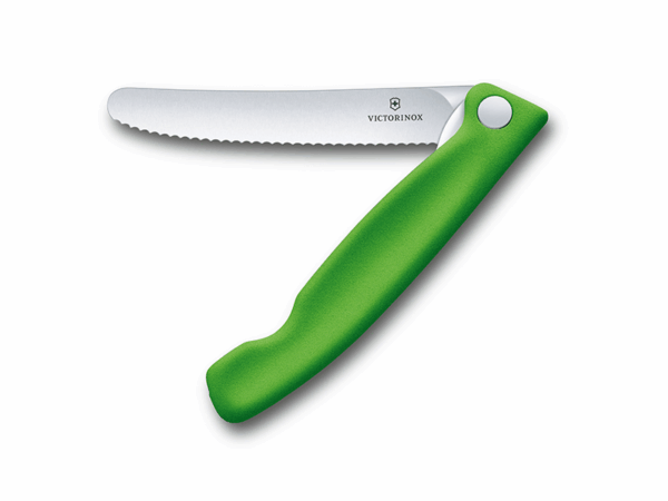 Faltbares Gemüsemesser Swiss Classic mit Wellenschliff grüner Griff