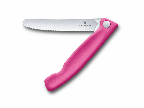 Faltbares Gemüsemesser Swiss Classic mit Wellenschliff pinker Griff