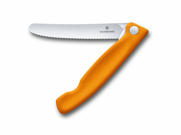 Faltbares Gemüsemesser Swiss Classic mit Wellenschliff oranger Griff