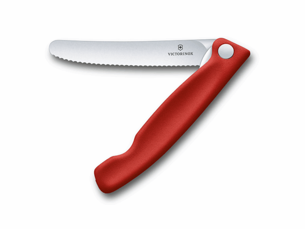 Faltbares Gemüsemesser Swiss Classic mit Wellenschliff roter Griff
