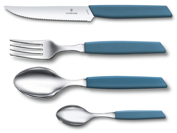 Steak-Besteckset Swiss Modern 24-teilig (Gabel/Steakmesser/Suppenlöffel/Kaffeelöffel) blau