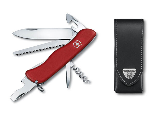 Großes Taschenmesser Forester rot mit schwarzem Leder-Etui