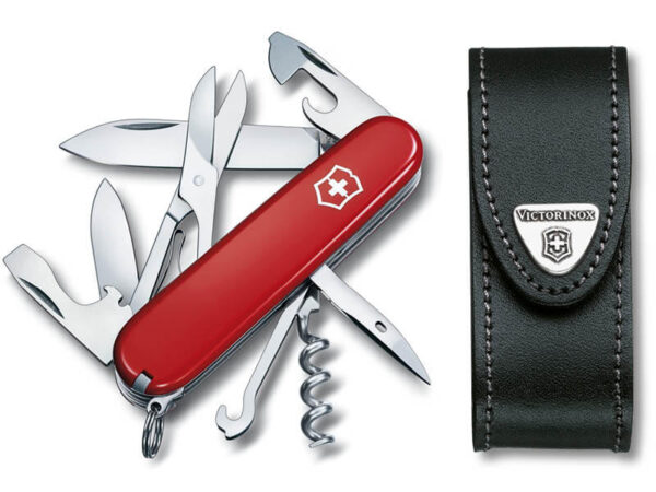Mittleres Taschenmesser Climber rot mit scharzem Leder-Etui