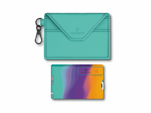Swiss Card Sydney Style Türkis Lila Orange Bunt mit Etui Tasche