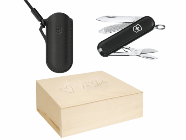 Kleines Taschenmesser Set mit Etui Schwarz Dark Illusion Geschenksbox Geschenkset, Valentinsbox für Sie