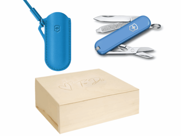 Kleines Taschenmesser Set mit Etui Blau Summer Rain Valentinstag Box Geschenkset