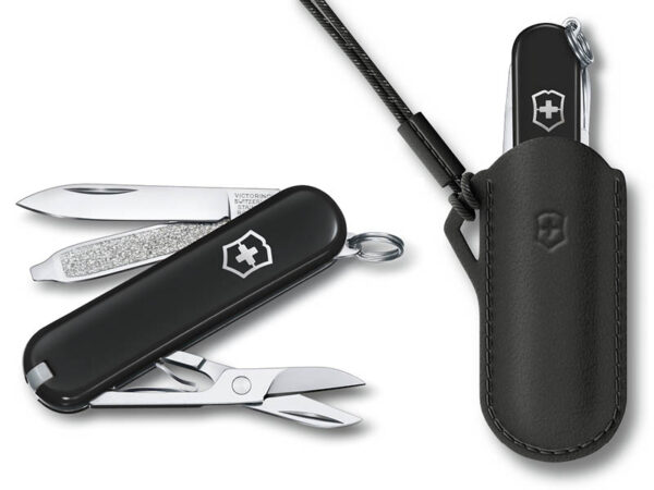 Kleines Taschenmesser Classic SD Dark Illusion mit Leder-Etui schwarz