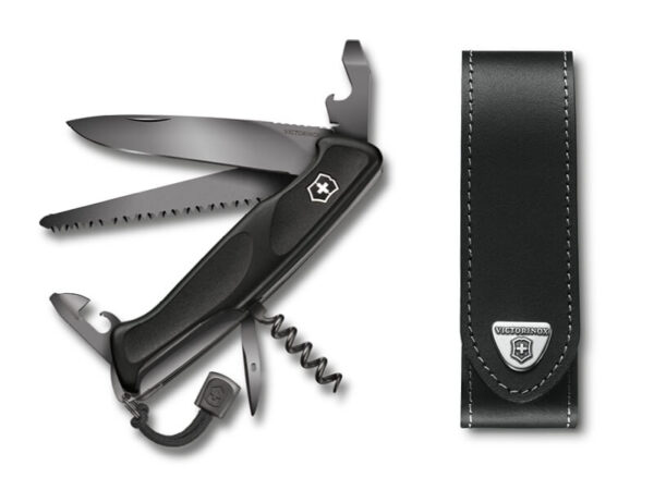 Großes Taschenmesser Ranger Onyx Black Set mit Leder-Etui Schwarz