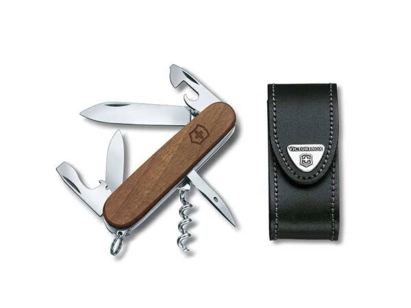 Mittleres Taschenmesser Spartan wood Set Holzschale braun mit Leder Etui