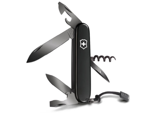 Mittleres Taschenmesser Spartan Onyx Black Schwarz mit Kordel