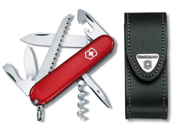 Mittleres Taschenmesser Camper mit schwarzem Leder-Etui
