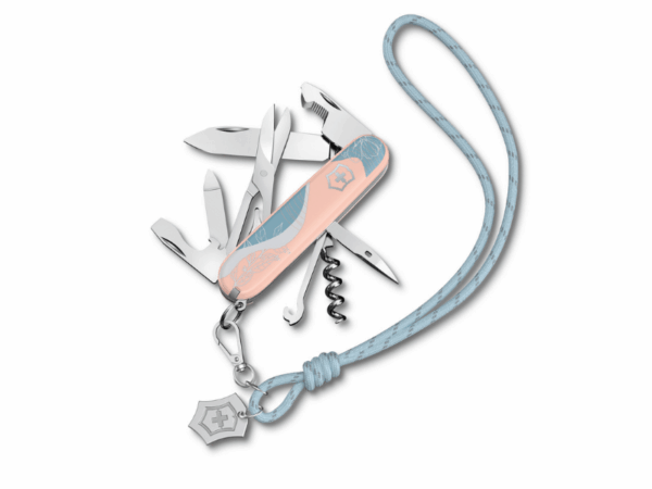 Mittleres Taschenmesser Companion Paris Style TRosa Lachs Blau mit Nackenband Blau