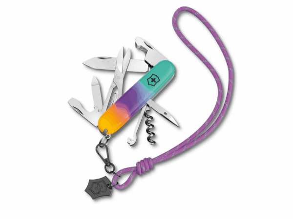 Mittleres Taschenmesser Companion Sydney Style Türkis Lila Orange bunt mit Nackenband lila
