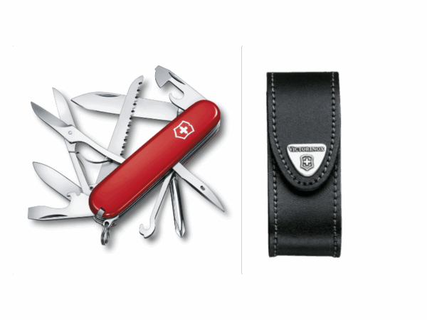 Mittleres Taschenmesser Fieldmaster rot mit Leder Gürtel Etui schwarz