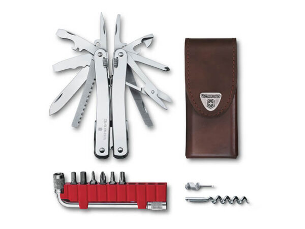 Victorinox Swiss Tool Spirit X Plus mit Leder Etui silber oder mit braunem Leder-Etui
