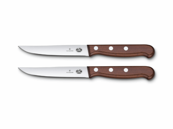 Steakmesser Set 2 teilig mit Holzgriff Gerader Schliff braun