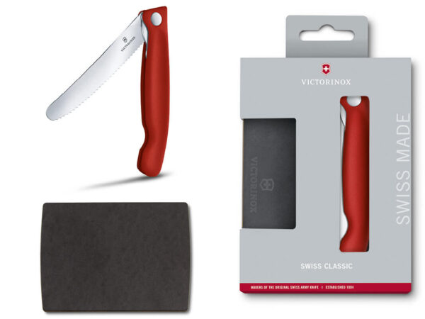 Faltbares Gemüsemesser Swiss Classic mit Wellenschliff und kleinem Schneidebrett Schwarz