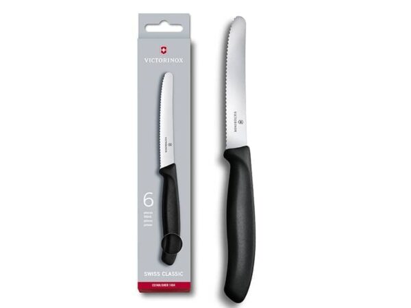 Swiss Classic Tomaten und Tafelmesser-Set 6-teilig Swiss Classic mit Wellenschliff und schwarzem Griff in Geschenkverpackung