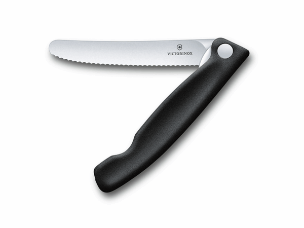 Faltbares Gemüsemesser Swiss Classic mit Wellenschliff schwarzer Griff