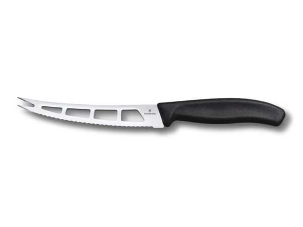 Swiss Classic Butter und Käsemesser mit Doppelspitz, Wellenschliff und schwarzem Griff in Blister