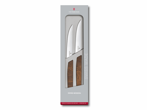 Swiss Modern Steakmesser Set 2-teilig Holzgriff braun mit Wellenschliff