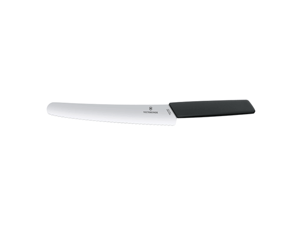 Swiss Modern Brot und Konditormesser schwarz 22cm Wellenschliff