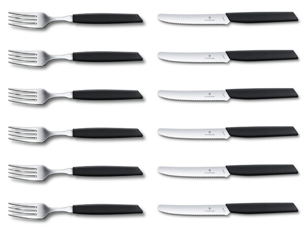 Swiss Modern Tafel-Besteckset 12-teilig (je 6 x Messer/Gabel) schwarzer Griff