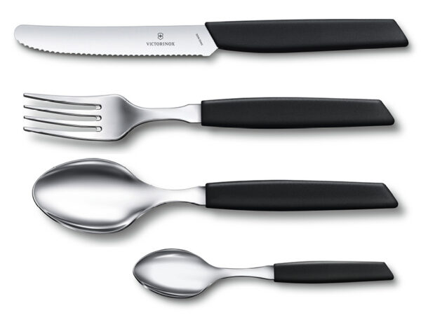 Swiss Modern Besteckset 24-teilig (je 6 x Messer/Gabel/Suppenlöffel/Kaffeelöffel) schwarzer Griff