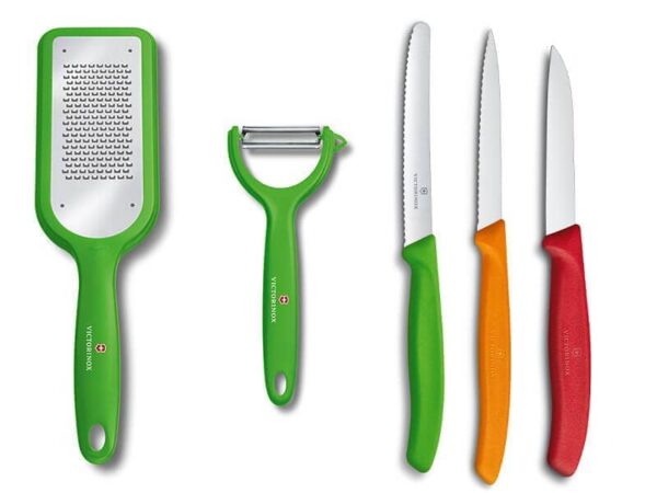 Küchenhelfer-Set 5-teilig mit Swiss Classic Gemüsemessern, feiner Reibe, Schäler bunt