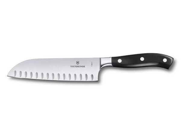 Grand Maitre Santokumesser 17 cm mit schwarzem Griff und Kullenschliff