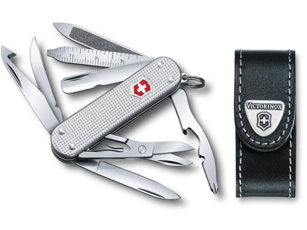 Kleines Taschenmesser Mini champ alox set mit Leder-Etui schwarz silber