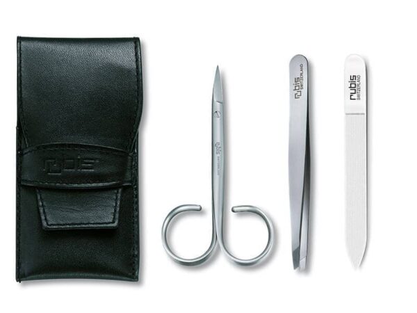 Maniküre Set Rubis mit Leder Etui silber schwarz