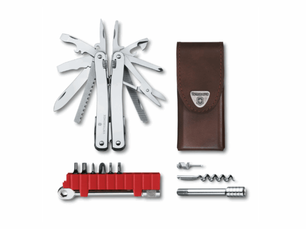 Multifunktionstool Swiss Tool Spirit X plus Ratsche mit Leder Etui Silber