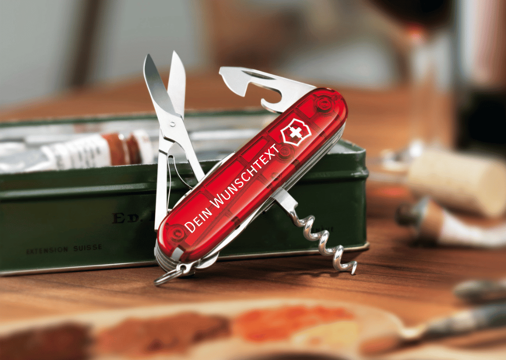 mittleres taschenmesser rot transparent mit schalengravur "dein wunschtext"