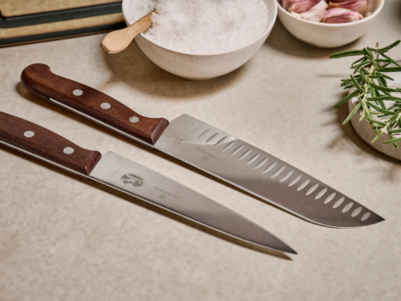 küchenmesser der holz kollektion tranchiermesser und santokumesser mit kullenschliff